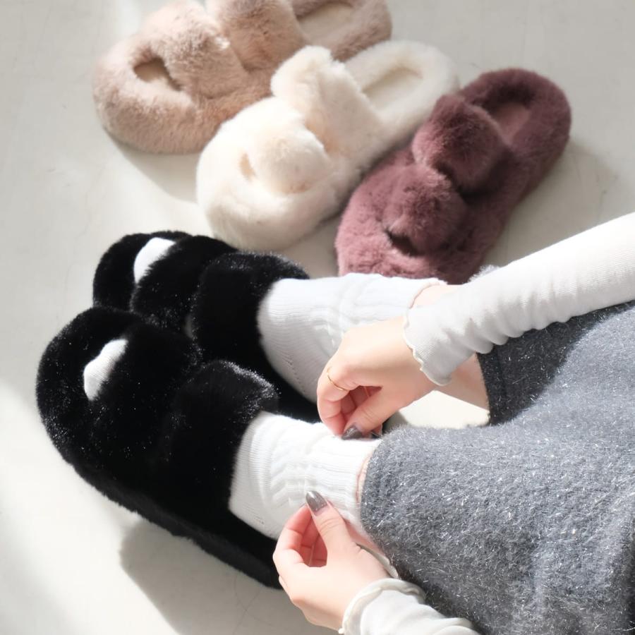 HTH ファーサンダル　秋冬　厚底 サンダル レディース ふわふわ ファーサンダル 厚底 歩きやすい 履き