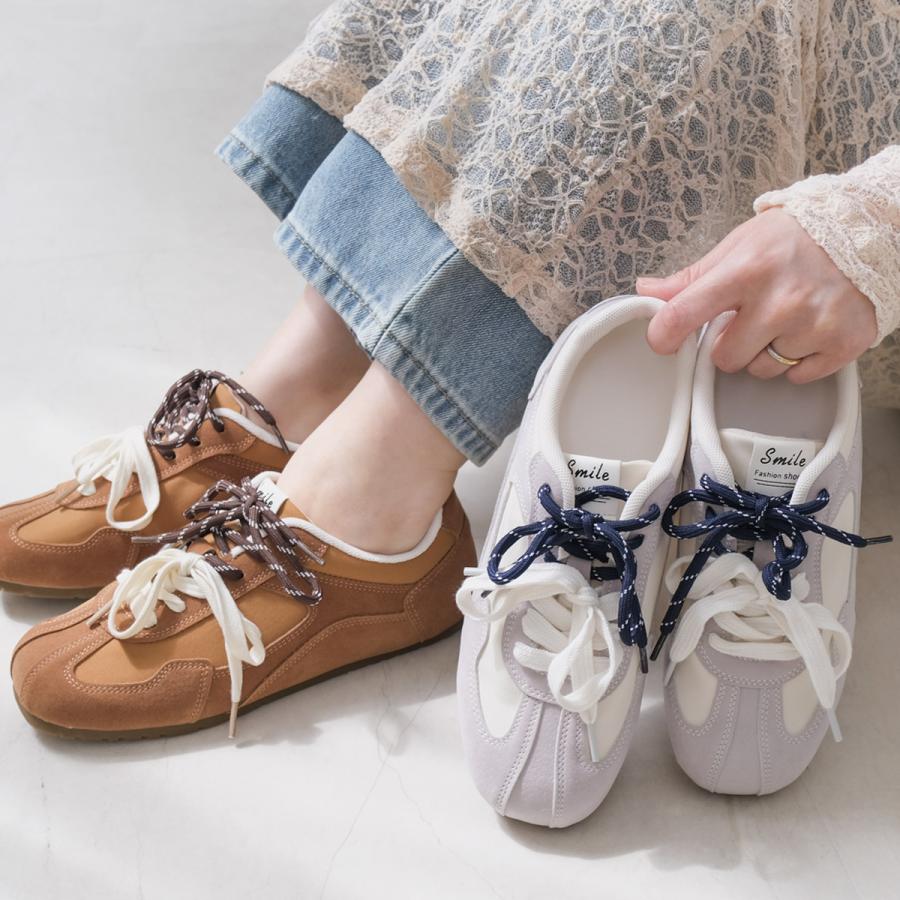 ローカットスニーカー 2種類靴紐 ブラウン レディース 歩きやすい 疲れ