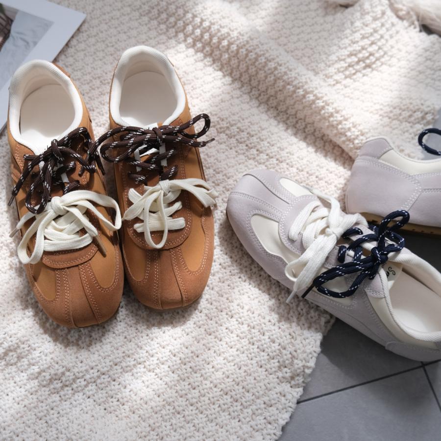 ローカットスニーカー 2種類靴紐 ブラウン レディース 歩きやすい 疲れ