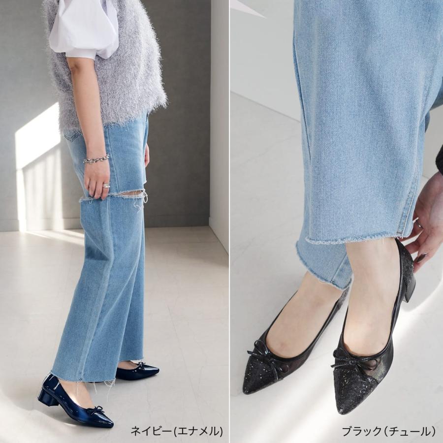 AmiAmi（アミアミ） パンプス バレエシューズ 黒 リボン 痛くない 太