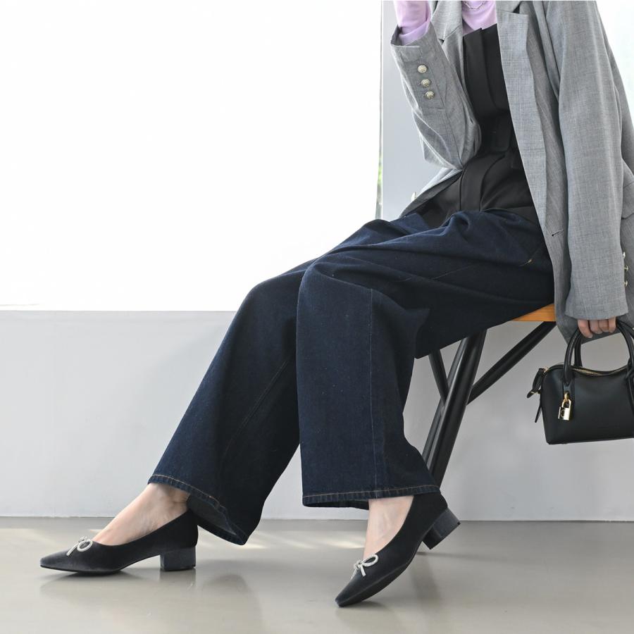 パンプス バレエパンプス レディース ラインストーンリボン ポインテッドトゥ痛くない 3.5センチヒールかかとクッション amiamiアミアミ | AmiAmi | 21