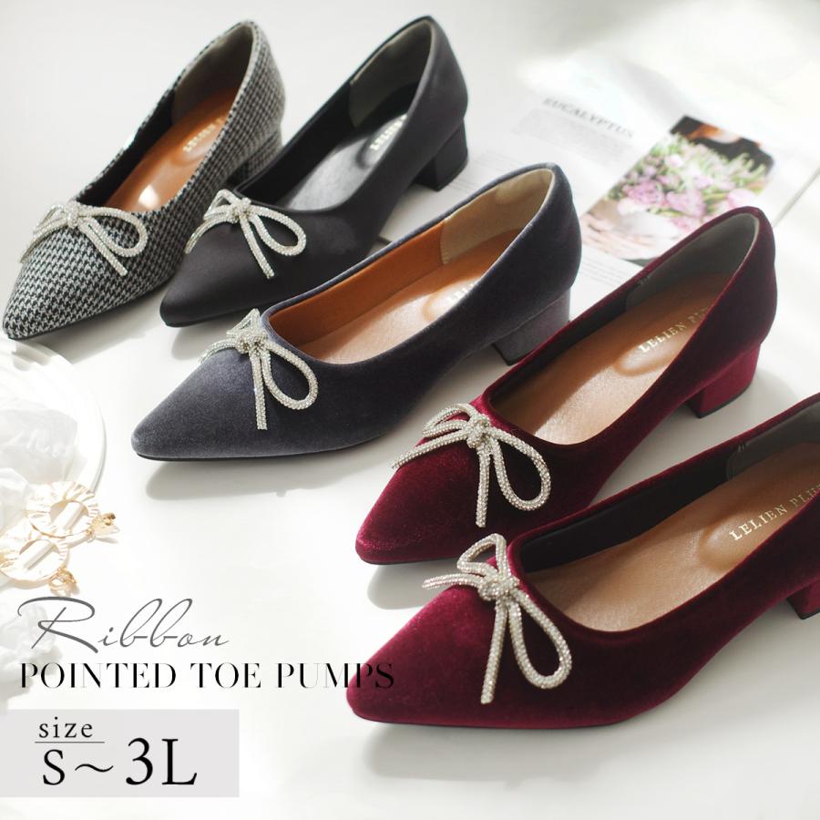 パンプス バレエパンプス レディース ラインストーンリボン ポインテッドトゥ痛くない 3.5センチヒールかかとクッション amiamiアミアミ | AmiAmi | 06