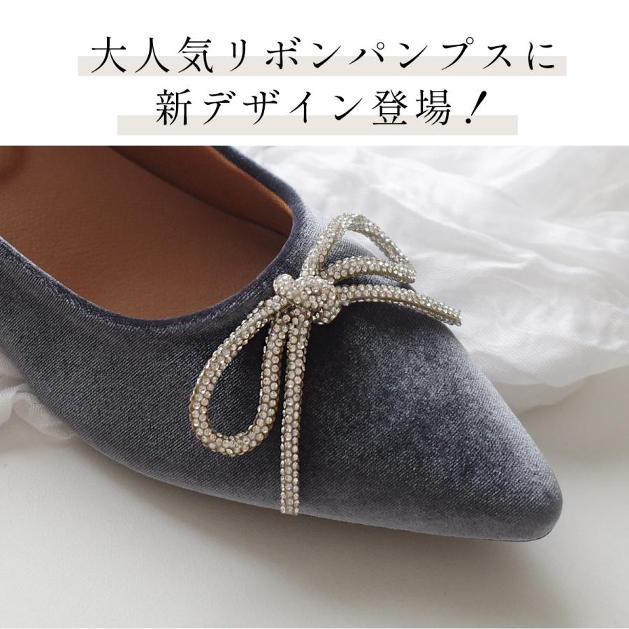 パンプス バレエパンプス レディース ラインストーンリボン ポインテッドトゥ痛くない 3.5センチヒールかかとクッション amiamiアミアミ | AmiAmi | 07