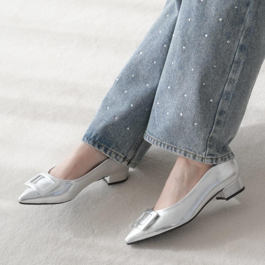晴雨兼用 生活防水 ポインテッドトゥ バックルモチーフ ローヒールパンプス レディース アミアミamiami | AmiAmi | 15