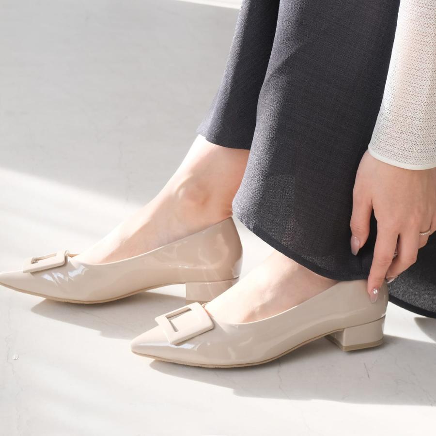 晴雨兼用 生活防水 ポインテッドトゥ バックルモチーフ ローヒールパンプス レディース アミアミamiami | AmiAmi | 20