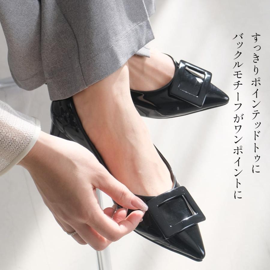 晴雨兼用 生活防水 ポインテッドトゥ バックルモチーフ ローヒールパンプス レディース アミアミamiami | AmiAmi | 09