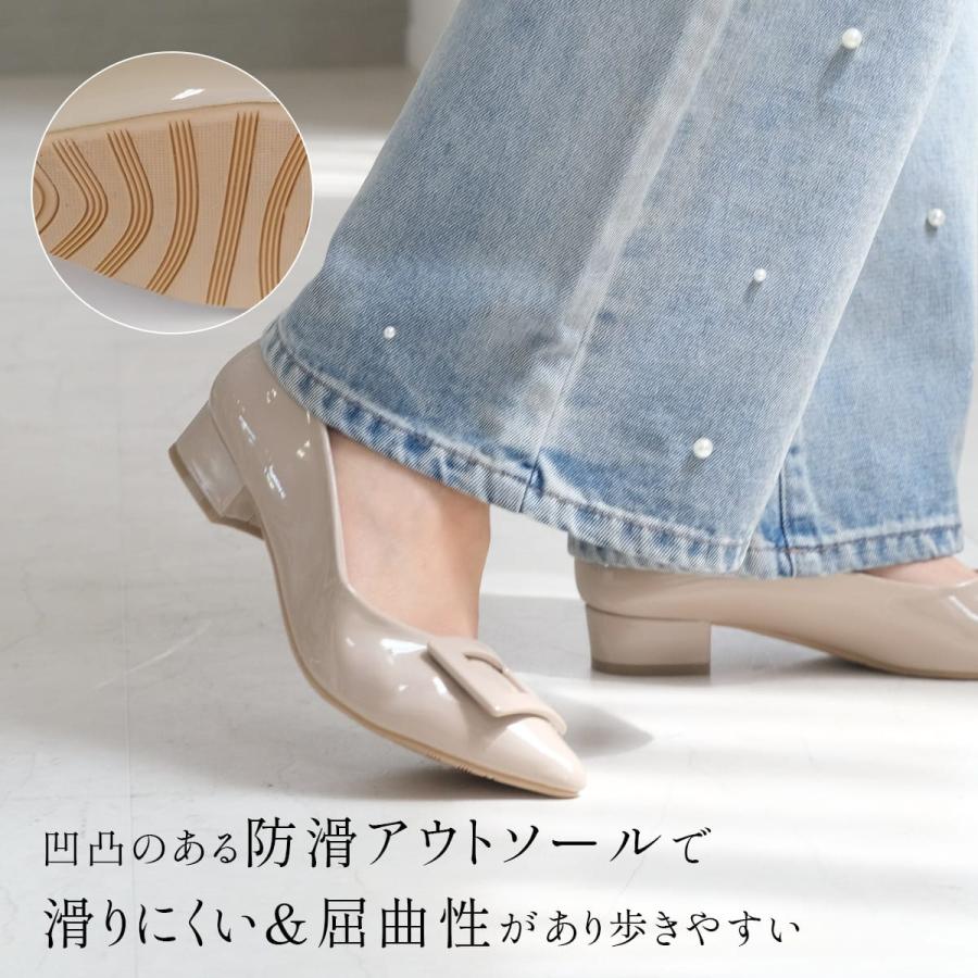 晴雨兼用 生活防水 ポインテッドトゥ バックルモチーフ ローヒールパンプス レディース アミアミamiami | AmiAmi | 12