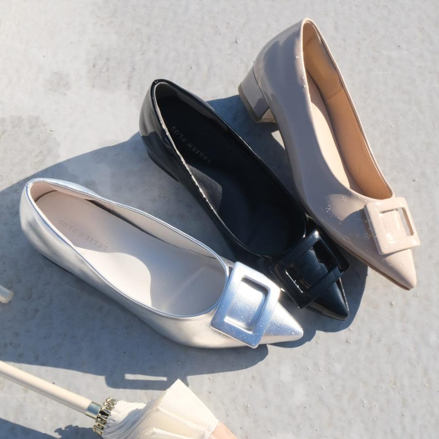 晴雨兼用 生活防水 ポインテッドトゥ バックルモチーフ ローヒールパンプス レディース アミアミamiami | AmiAmi | 13