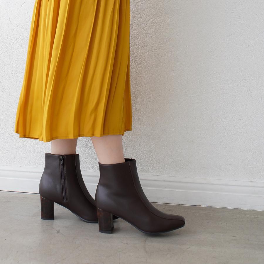 スクエアトゥ べっ甲ヒール ショートブーツ レディース 秋冬 痛くない 歩きやすい アミアミ | AmiAmi | 11