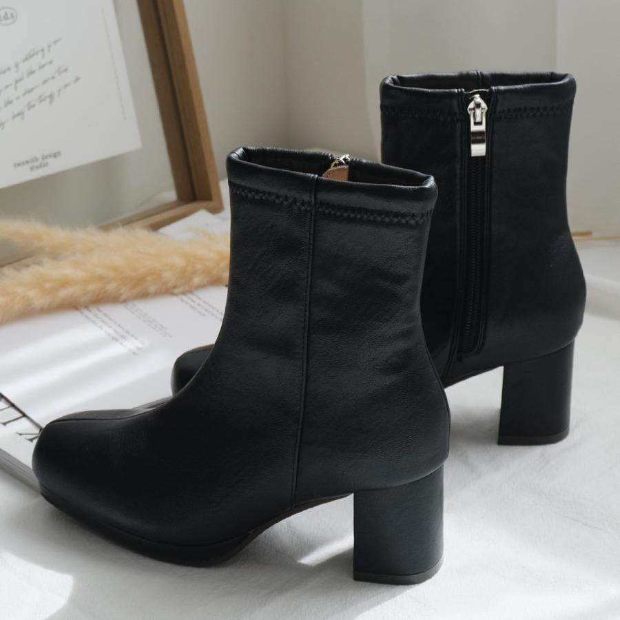 ブーツ レディース ストーム付きスクエアトゥショートブーツ 歩きやすい 履きやすい アミアミ