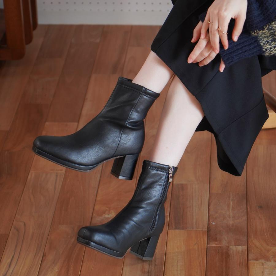 ブーツ レディース ストーム付きスクエアトゥショートブーツ 歩きやすい 履きやすい アミアミ