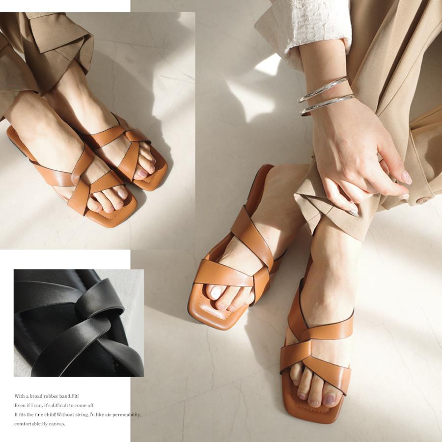 AmiAmi ミュール サンダル レディース ぺたんこ 配色ツイスト