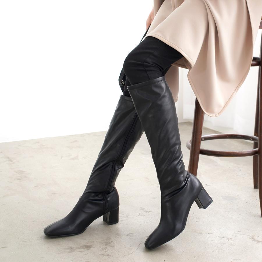 太ヒール ストレッチ ロングブーツ レディース 秋冬 チャンキーヒール 低反発 アミアミ | AmiAmi | 17