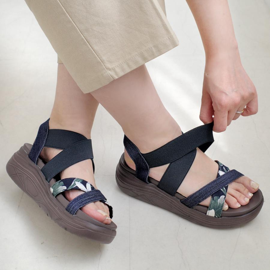 moz（モズ） サンダル 厚底 レディース ウエッジソール クロス ゴム