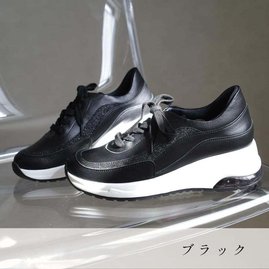 スニーカー レディース 厚底 4.5cm 本革 日本製 天然皮革 レースアップ