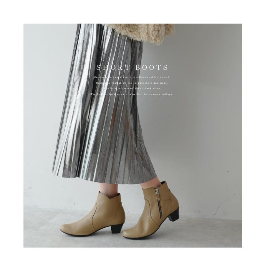 ショートブーツ レディース サイドファスナー 本革 ブーツ 歩き