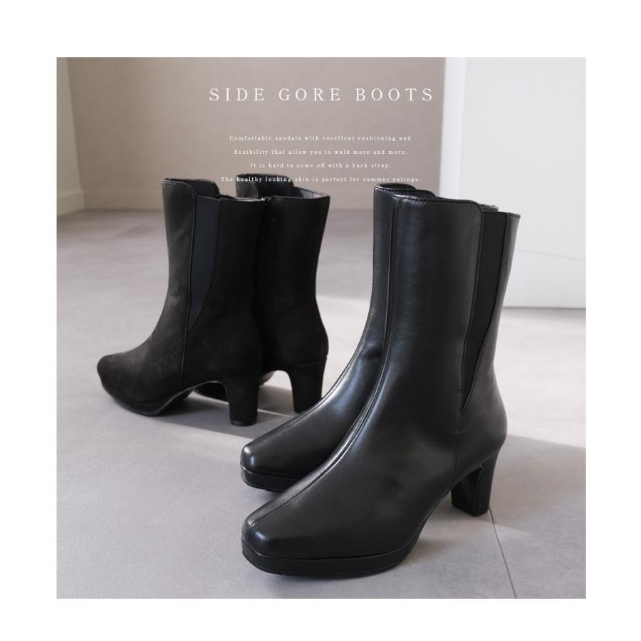 ブーツ レディース サイドゴア ミドル丈 ショートブーツ 本革 歩き