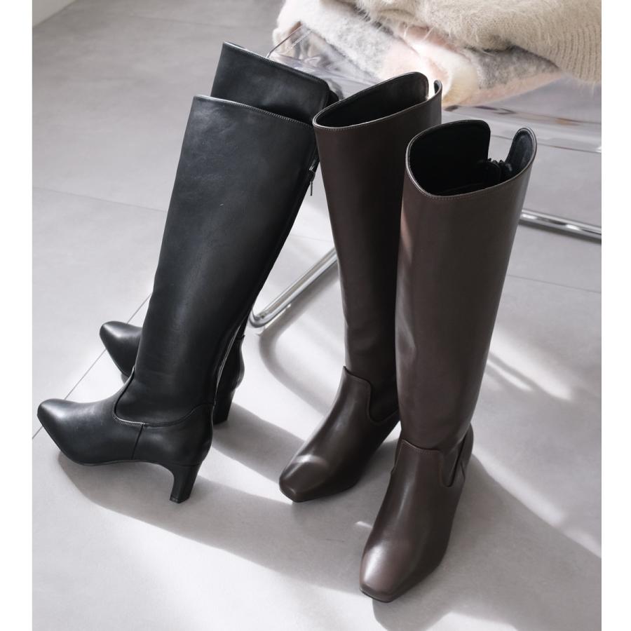 ロングブーツ レディース スクエアトゥ プレートヒール 痛くない 歩きやすい スムースamiamiアミアミ | AmiAmi | 05