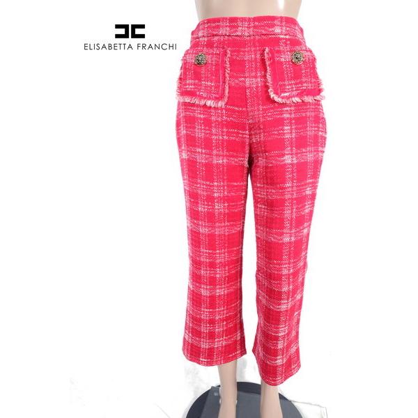 豪華 イタリア製 ツイード素材のチェック柄クロップドパンツ 80 Off 新品 エリザベッタフランキ Elisabetta Franchi パンツ 40 Ept710 Mサイズ レッド レディース クロップド丈 イタリア製 ボトムス パンツ Postetelecom Gouv Cg