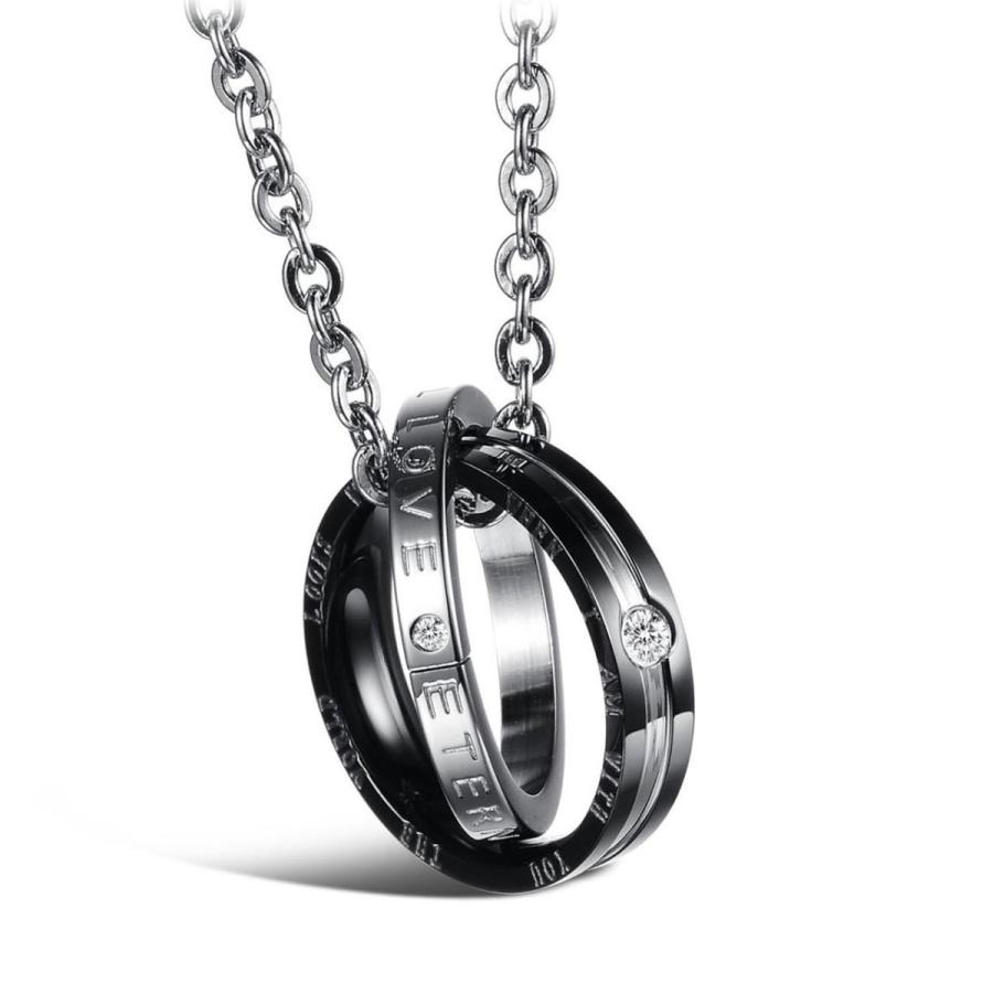 ダブルリングペンダント メンズ 2連 ネックレス ステンレス ブラック