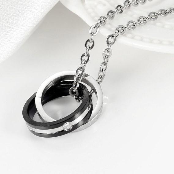 ダブルリングペンダント メンズ 2連 ネックレス ステンレス ブラック
