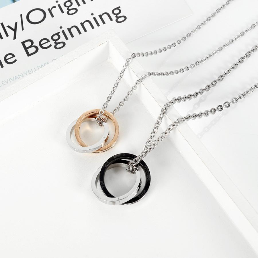 ダブルリングペンダント メンズ 2連 ネックレス ステンレス ブラック