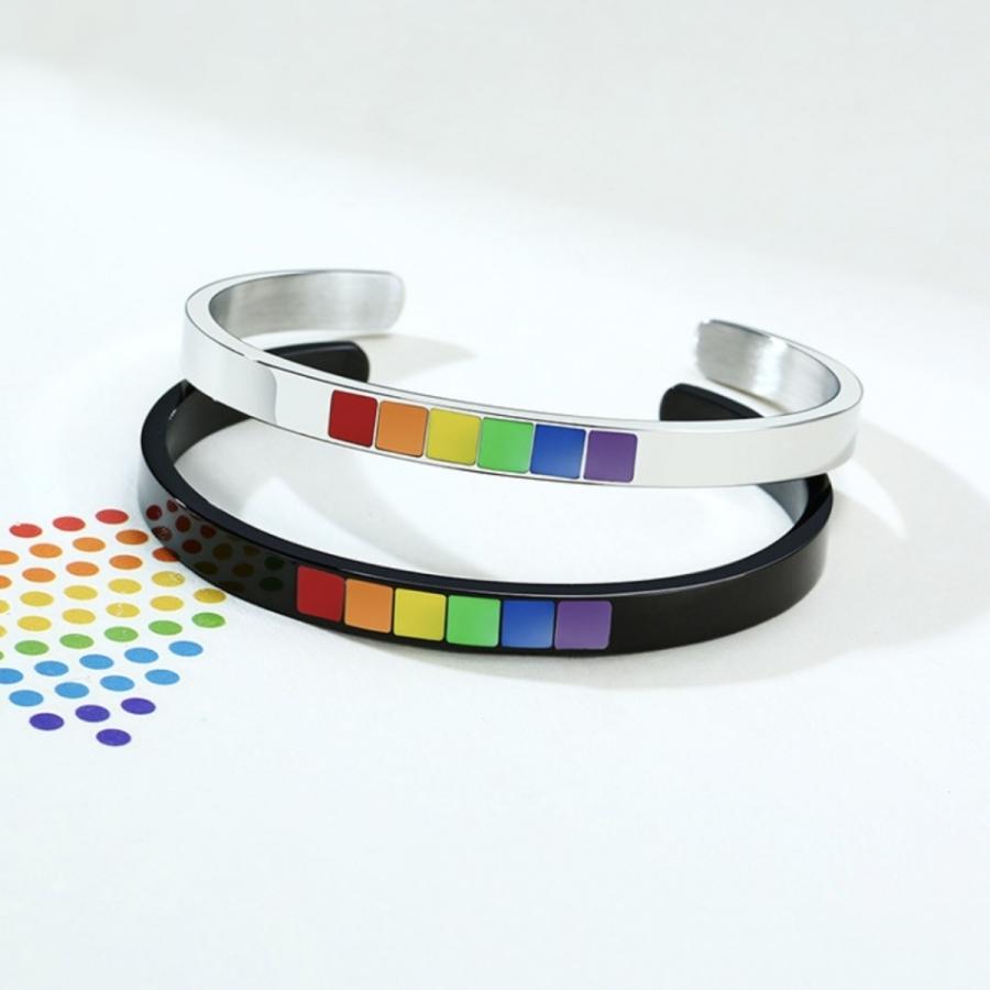 C型 オープンバングル ステンレス レインボーカラー ブレスレット