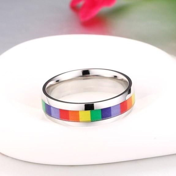 レインボーカラーリング メンズ 指輪 ステンレス 虹 全2色 シルバー