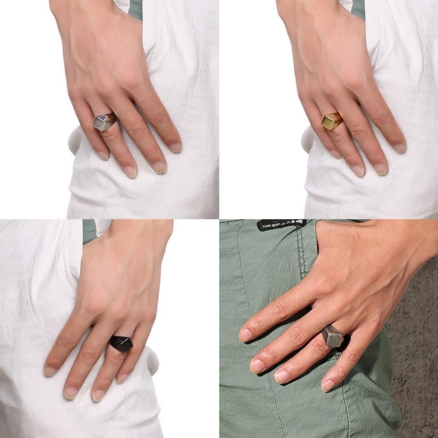 指輪 印台リング シグネット メンズ スクエア ひし形 ブラック 鏡面