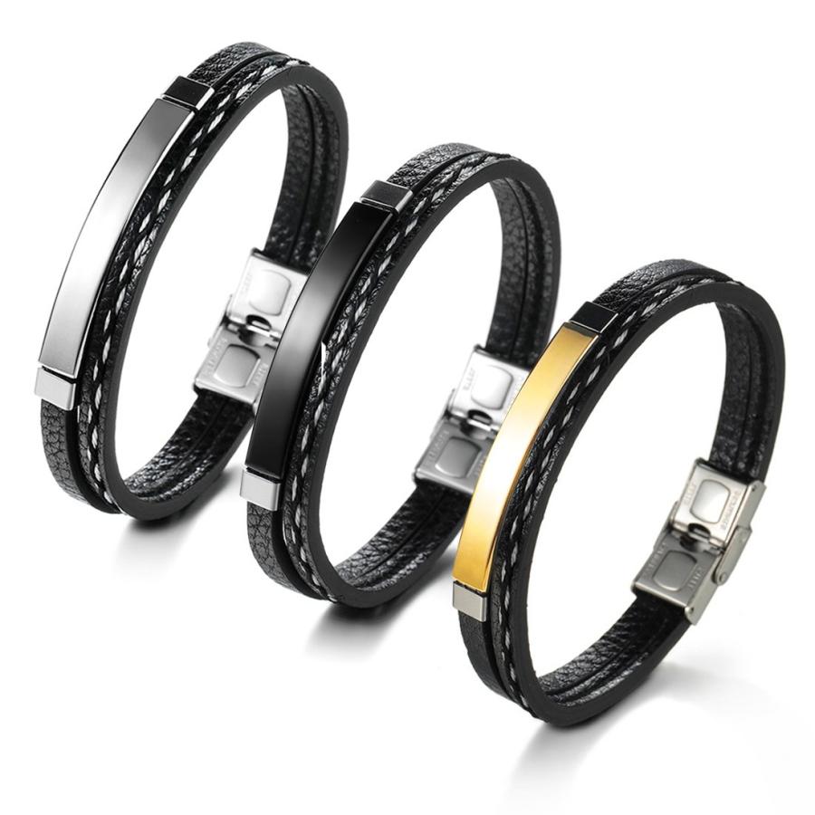 レザーブレスレット メンズ 2層 ブラック シルバー Pu 男女兼用 送料無料 いよいよ人気ブランド