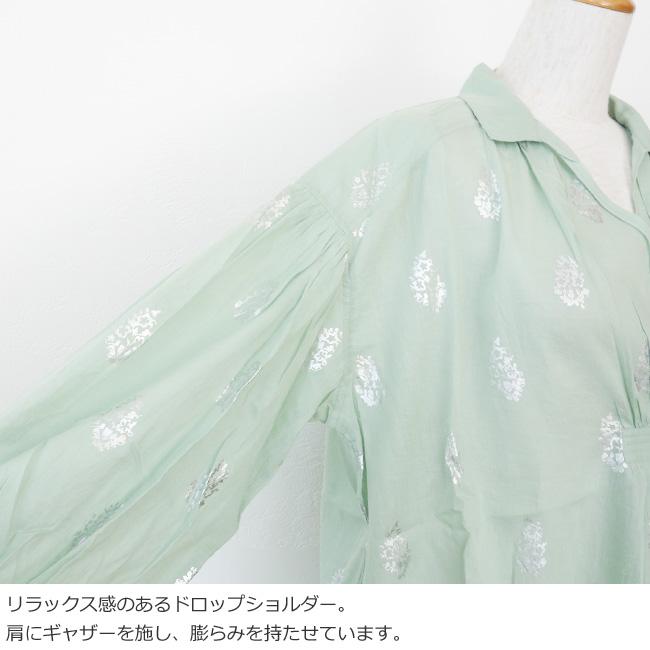 ne Quittez pas (ヌキテパ) ブラウス 箔フラワープリント 長袖 Cotton
