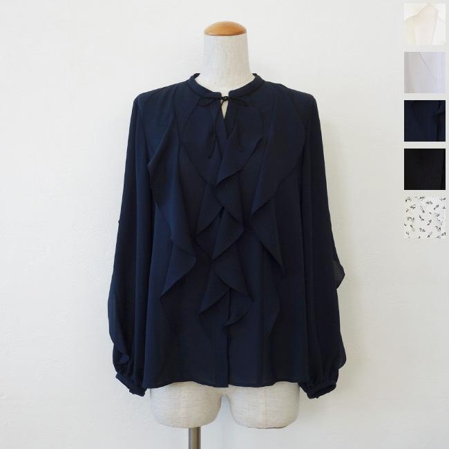PASSIONE (パシオーネ) ブラウス リボンタイ フリル 長袖 ジョーゼット