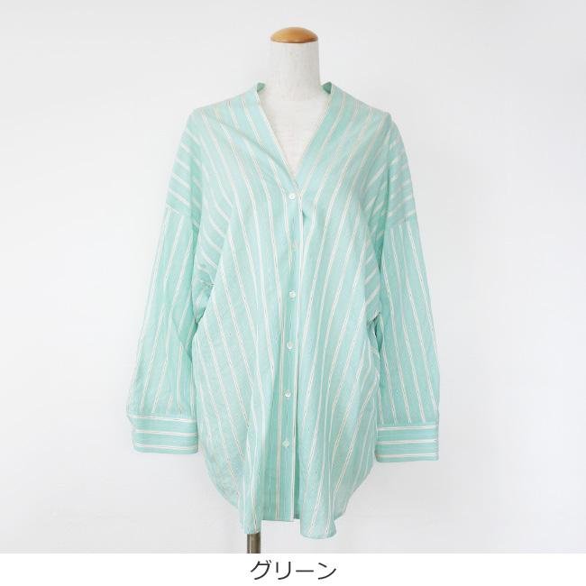 PASSIONE (パシオーネ) シャツ Vネック ストライプ ドロップショルダー 