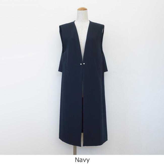 sono NAVY <防しわダブルクロス>バックフリルロングジレ Sono（ソーノ）の「【SONO NAVY】バックフリルロングジレ