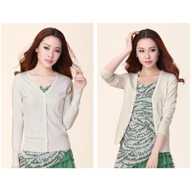 カラフルVネックカーディガンレディース長袖(UVケア洗濯機OK無地） |  | 01