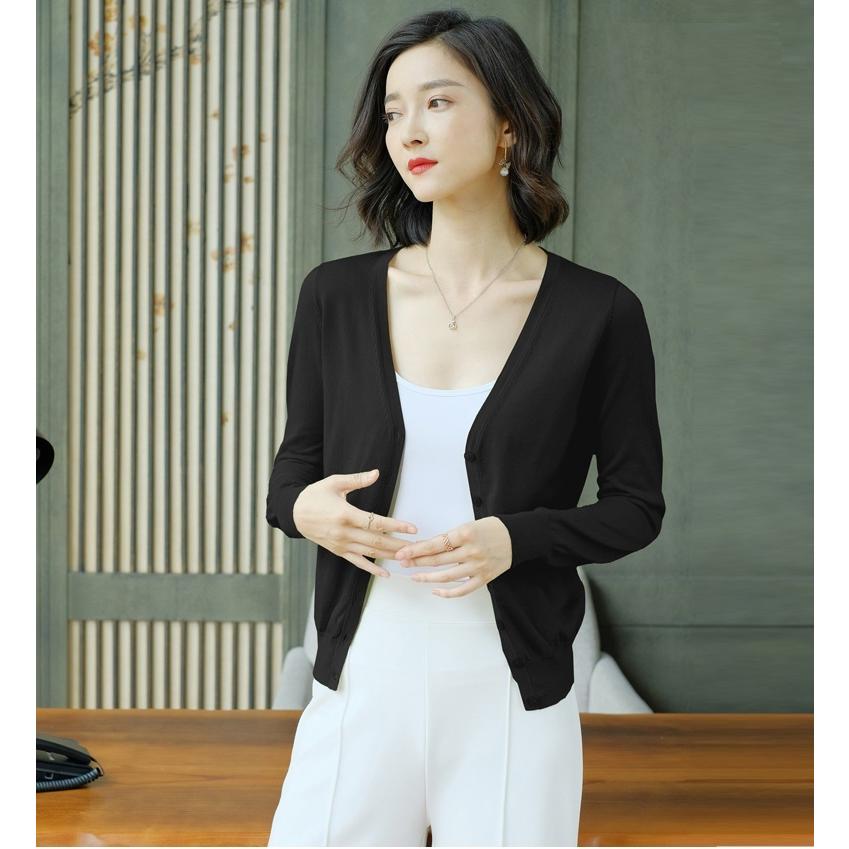 カラフルVネックカーディガンレディース長袖(UVケア洗濯機OK無地） |  | 07