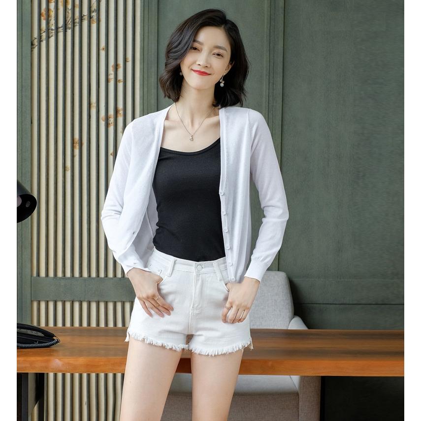 カラフルVネックカーディガンレディース長袖(UVケア洗濯機OK無地） |  | 09