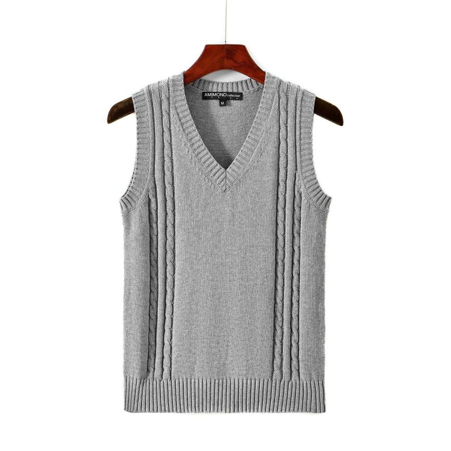 年間使いやすい綿100%ケーブル編み学生制服Vネックニットスクールベスト９ゲージ |  | 08