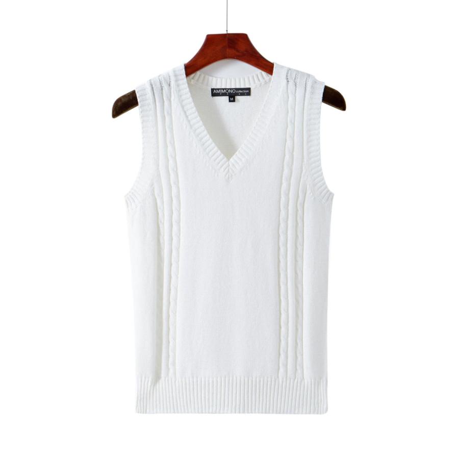 年間使いやすい綿100%ケーブル編み学生制服Vネックニットスクールベスト９ゲージ |  | 19