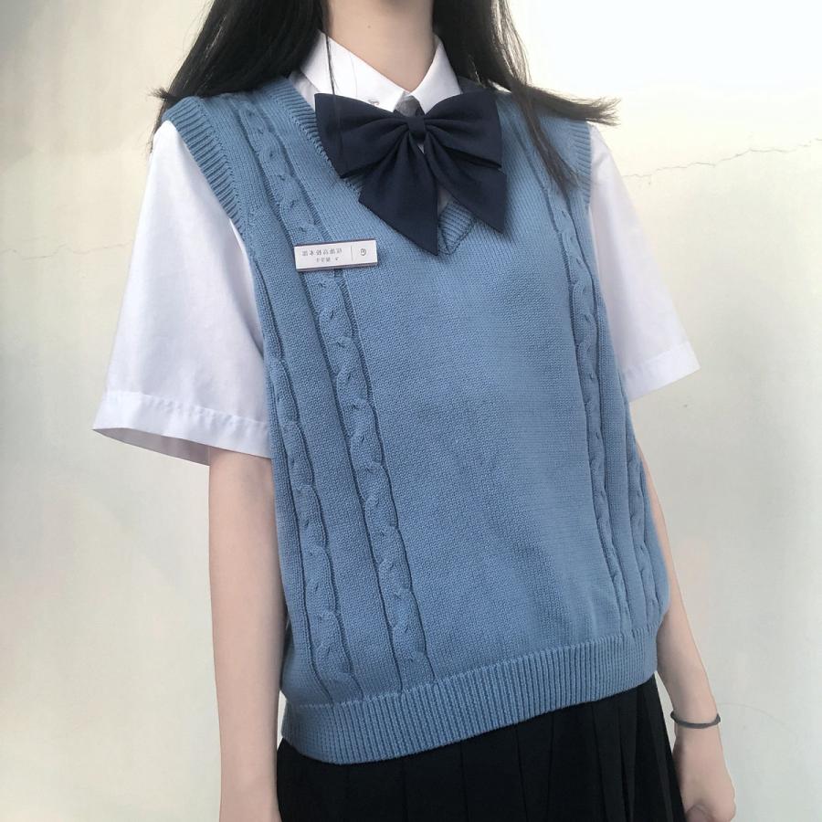 年間使いやすい綿100%ケーブル編み学生制服Vネックニットスクールベスト９ゲージ |  | 21