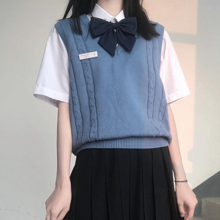 年間使いやすい綿100%ケーブル編み学生制服Vネックニットスクールベスト９ゲージ |  | 22