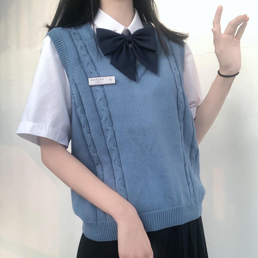 年間使いやすい綿100%ケーブル編み学生制服Vネックニットスクールベスト９ゲージ |  | 23