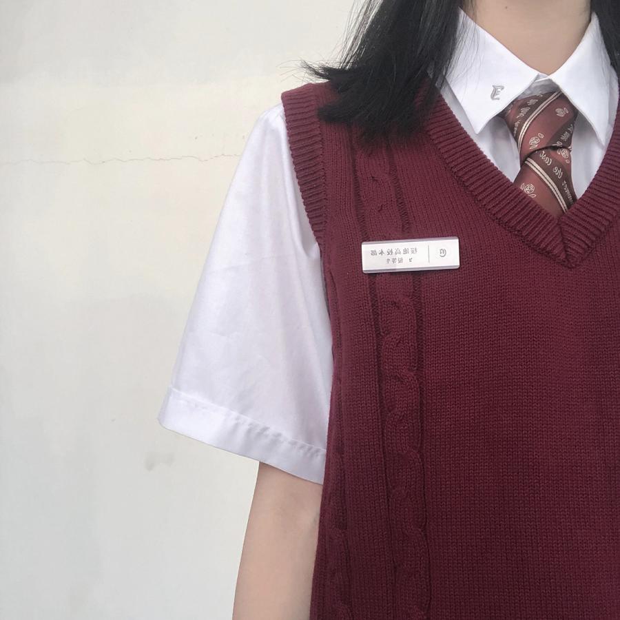 年間使いやすい綿100%ケーブル編み学生制服Vネックニットスクールベスト９ゲージ |  | 10