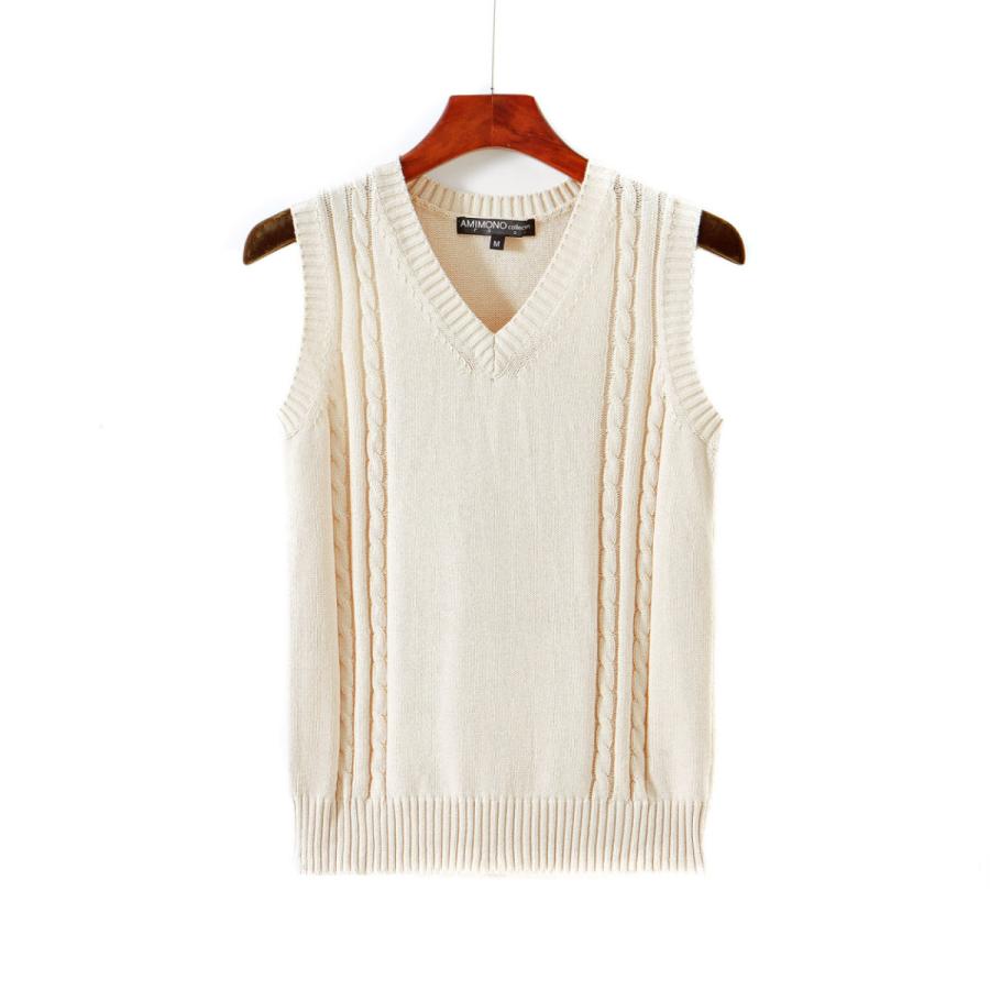 年間使いやすい綿100%ケーブル編み学生制服Vネックニットスクールベスト９ゲージ |  | 12