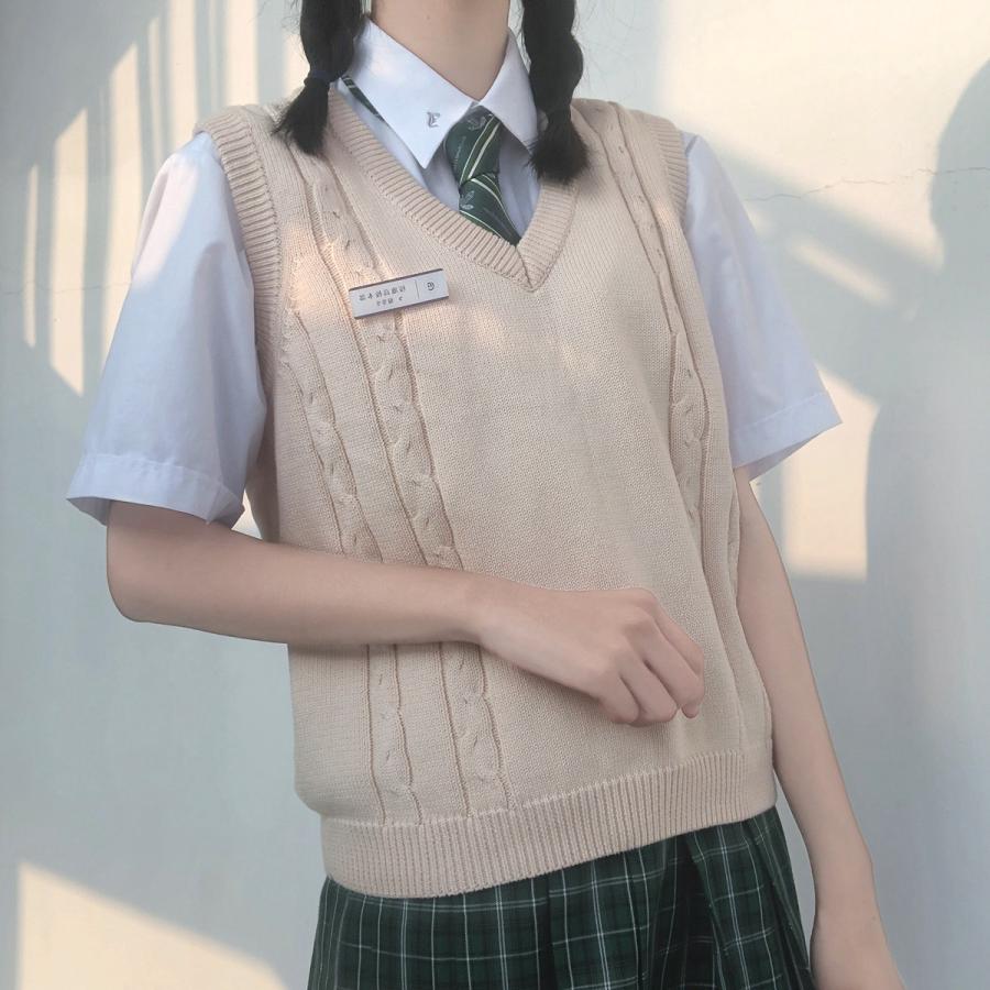 年間使いやすい綿100%ケーブル編み学生制服Vネックニットスクールベスト９ゲージ |  | 14