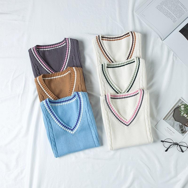 年間使いやすい綿100%ライン入りケーブル編み学生制服Vネックニットスクールベスト９ゲージ |  | 13