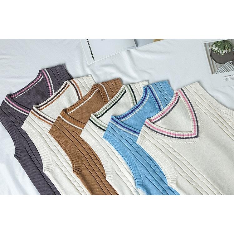 年間使いやすい綿100%ライン入りケーブル編み学生制服Vネックニットスクールベスト９ゲージ |  | 17