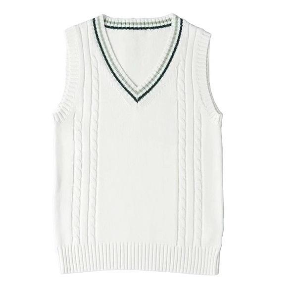 年間使いやすい綿100%ライン入りケーブル編み学生制服Vネックニットスクールベスト９ゲージ |  | 05