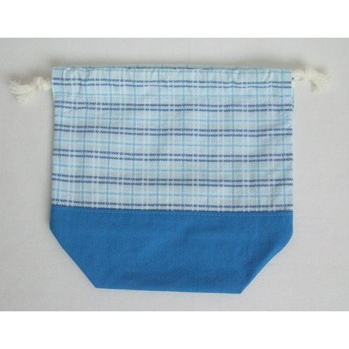 コップ袋にも使える両引き巾着【水色のチェック×コバルトブルー】 |  | 03