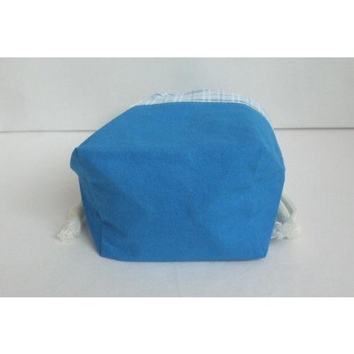 コップ袋にも使える両引き巾着【水色のチェック×コバルトブルー】 |  | 04